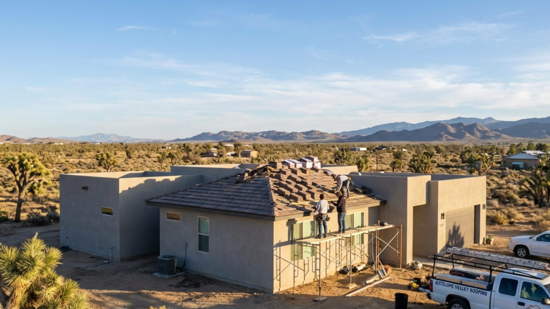 Roof repair project on a residential home in Antelope Valley, California