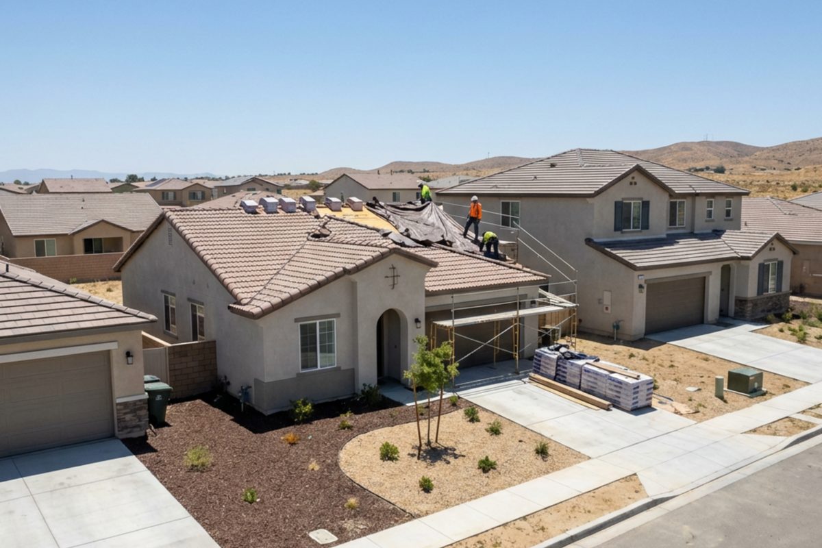 Roof leak repair project on a home in the Antelope Valley area